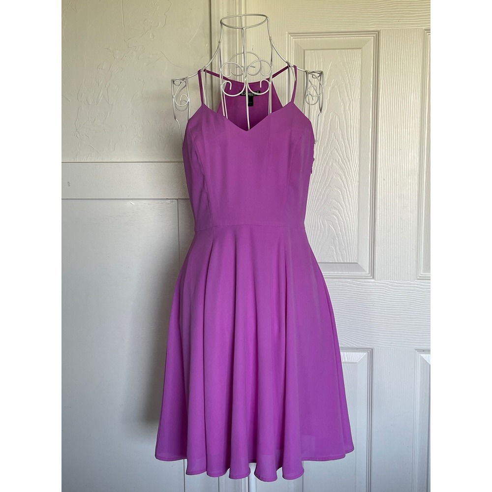 Express Purple Fit and Flare Cocktail Dress Halter V-Neck Orchid Size 2 Orchid